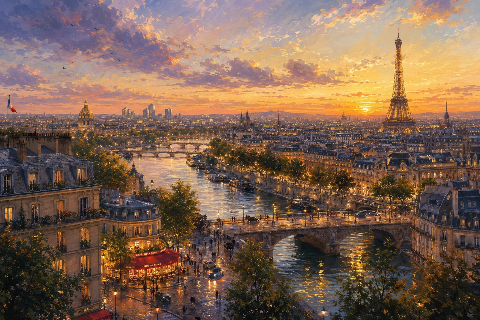 Paris rooftops at golden hour